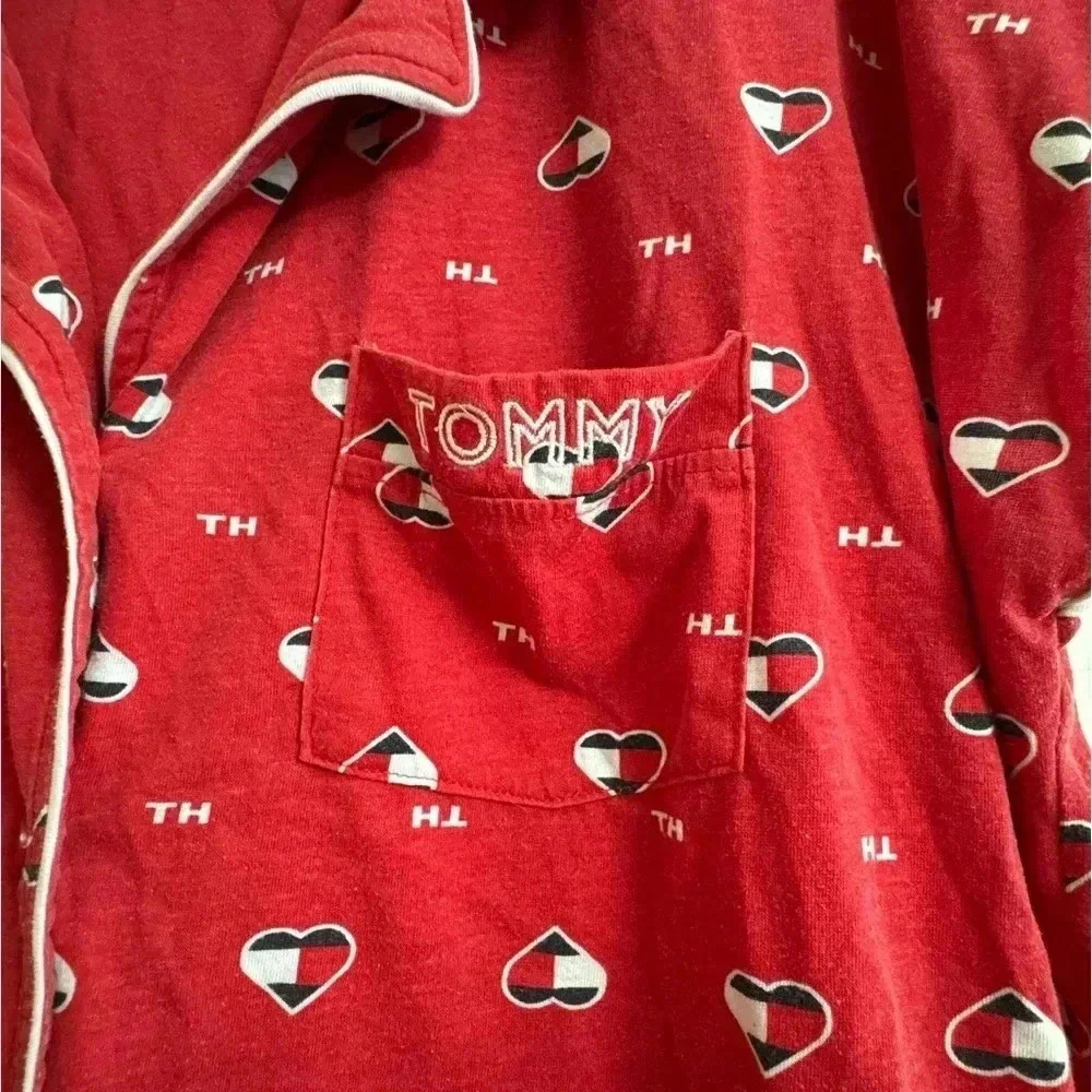 Tommy Hilfiger Hearts Valentines Button Down Sleep Shirt Small Preppy Comfy Cute - Picture 2 of 12